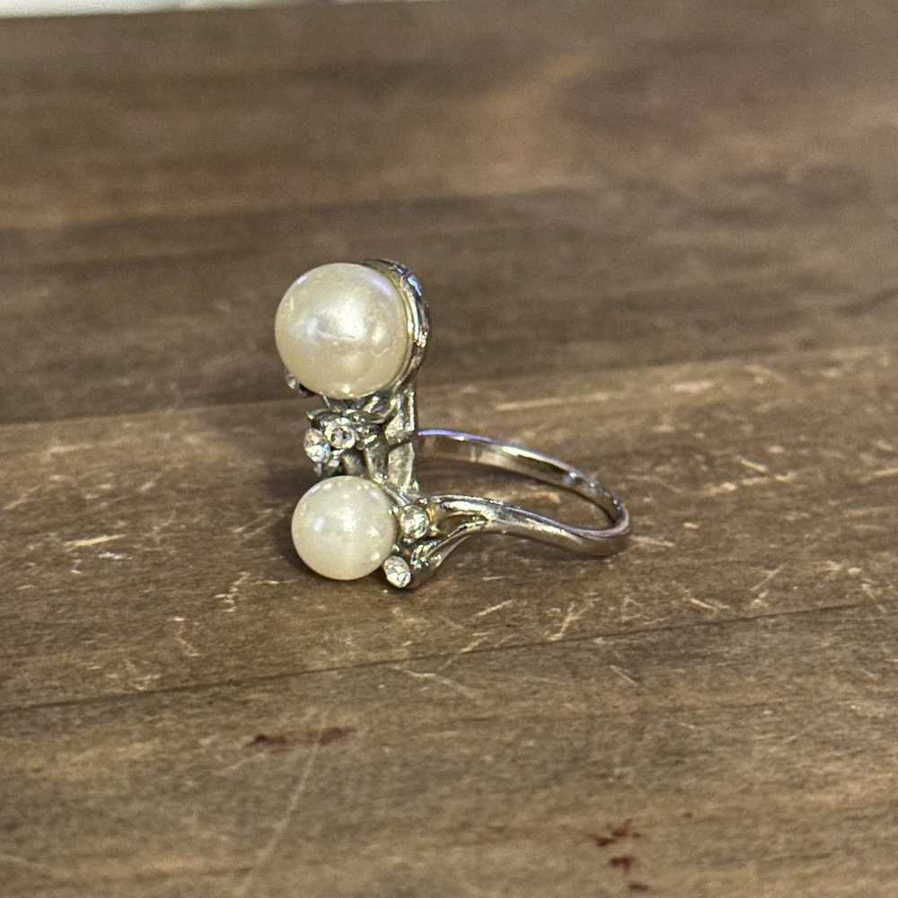 Vintage Vintage silver tone double pearl and rhin… - image 6