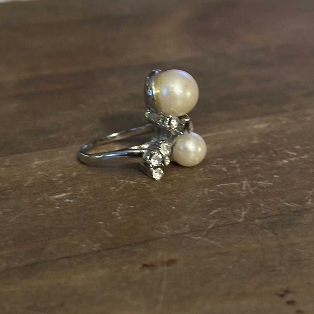 Vintage Vintage silver tone double pearl and rhin… - image 7