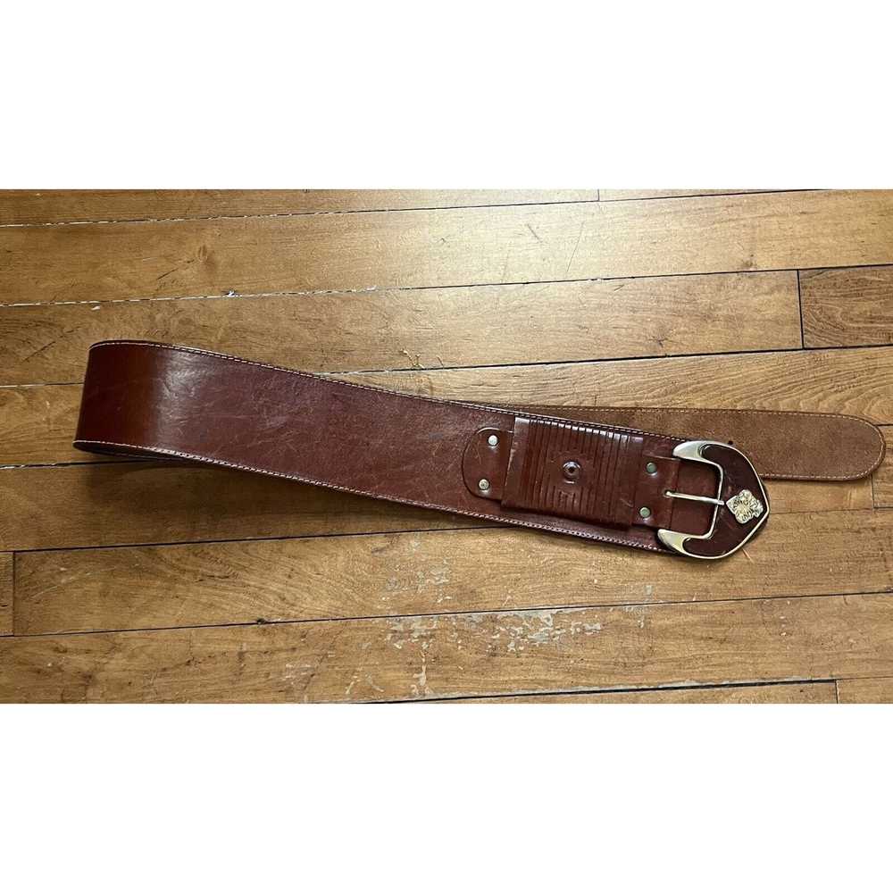 Vintage VTG Art Deco Genuine Brown Leather Belt B… - image 1