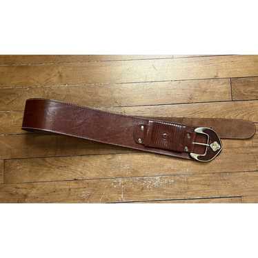 Vintage VTG Art Deco Genuine Brown Leather Belt B… - image 1