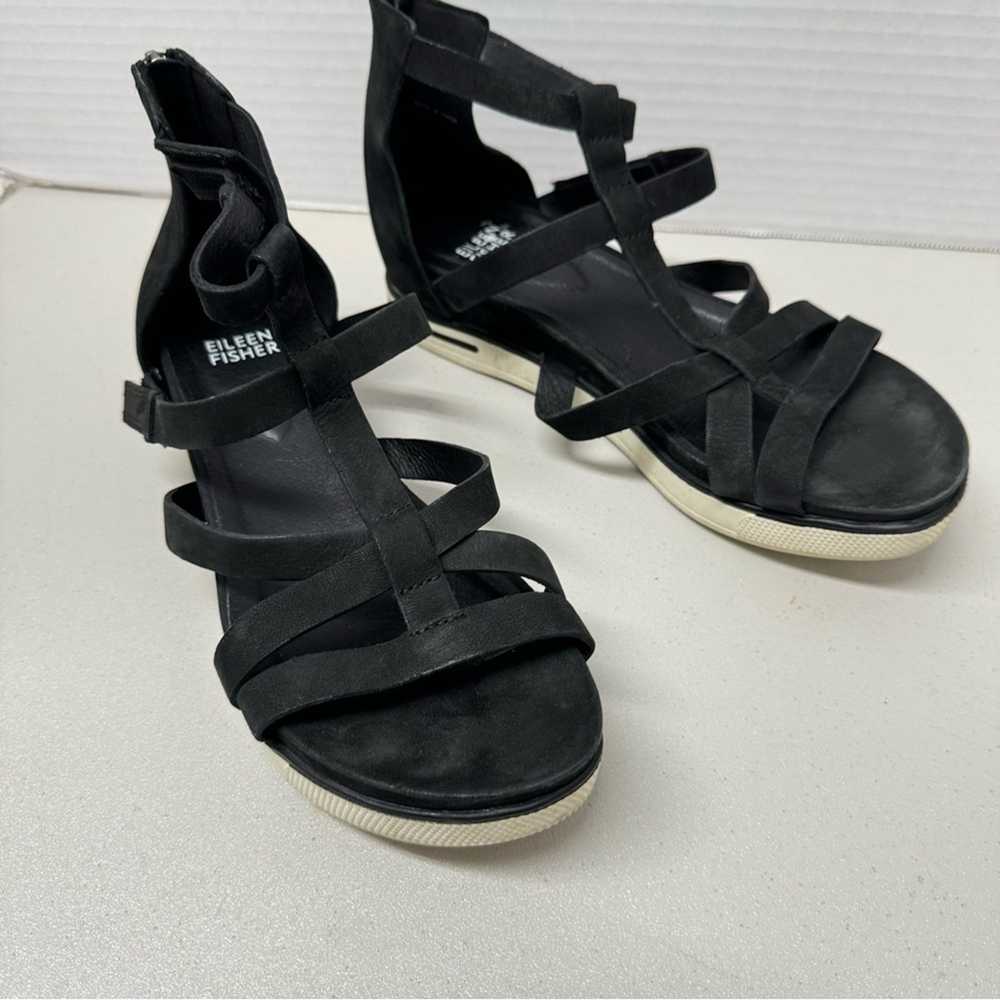 Eileen Fisher Black Suede Leather Strappy Sandals… - image 3