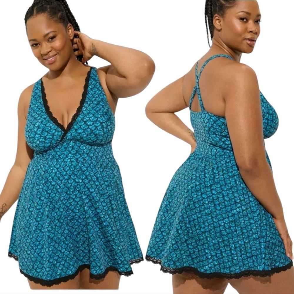 Unbrnd Torrid Wireless Mid Lace Trimmed Swim Dres… - image 2