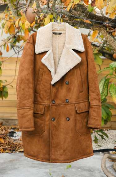 Zara ZARA MAN MEN'S BROWN CAMEL SHEARLING COAT JAC