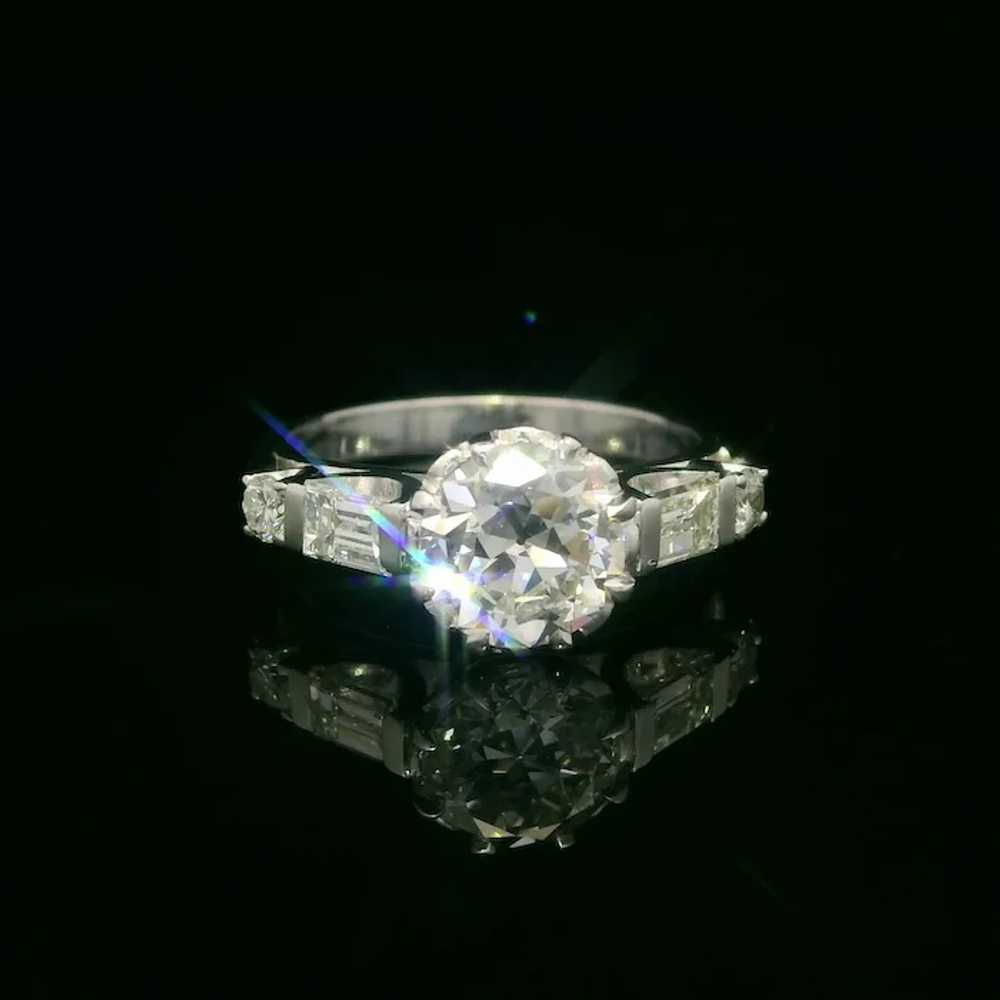 Vintage White Gold GIA 1.47ctw Old Round Baguette… - image 2