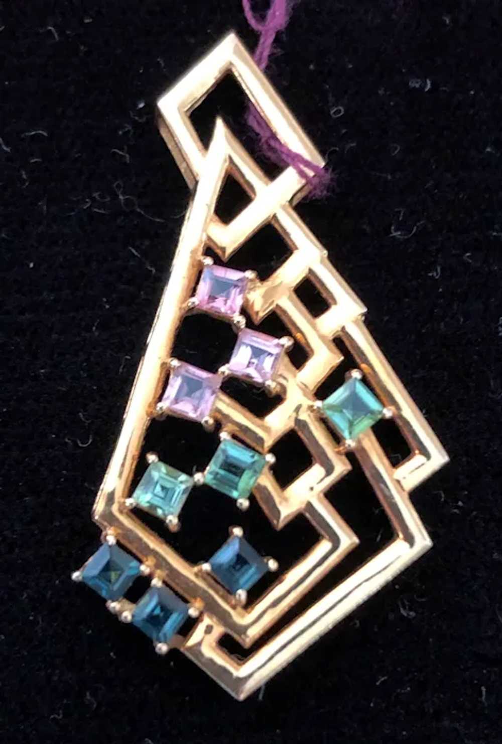 18kt YG Pendant with Topaz and Emeralds - image 2