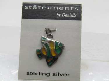 Vintage Sterling Fish Charm/Pendant, Stained Glas… - image 1