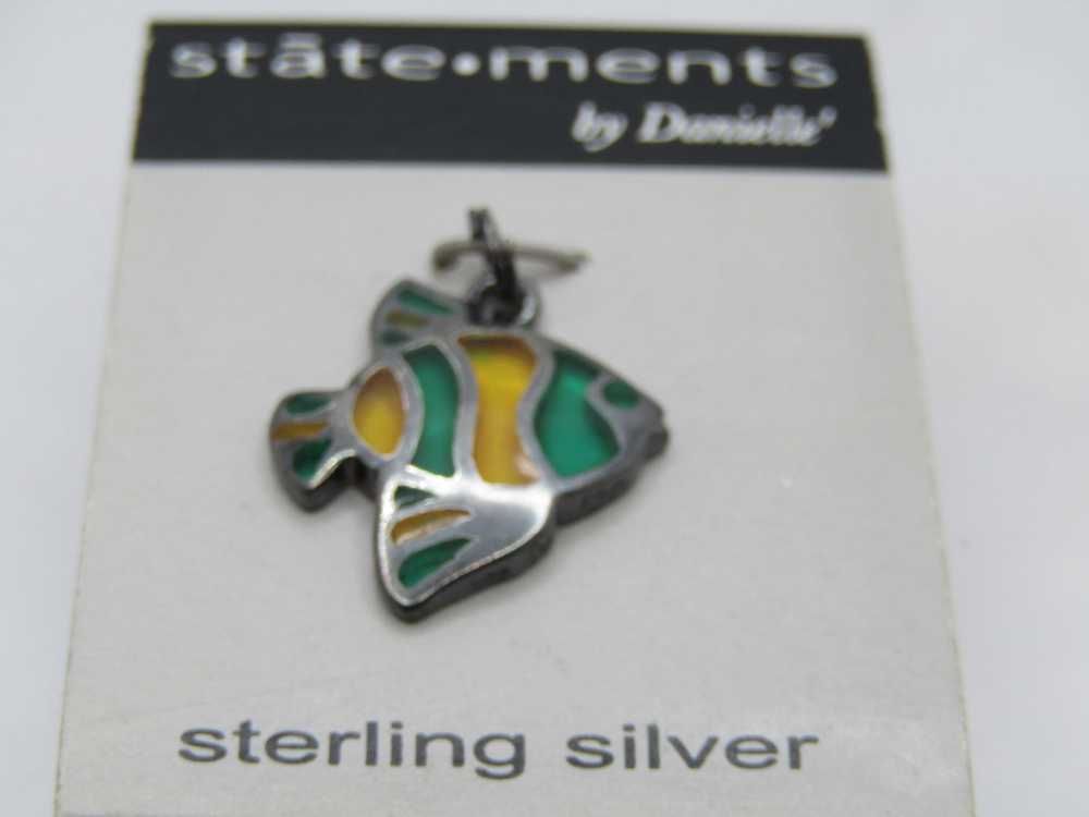 Vintage Sterling Fish Charm/Pendant, Stained Glas… - image 2