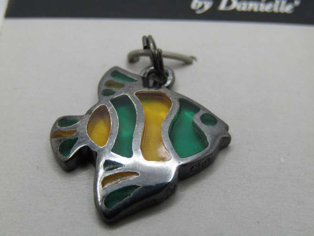 Vintage Sterling Fish Charm/Pendant, Stained Glas… - image 3