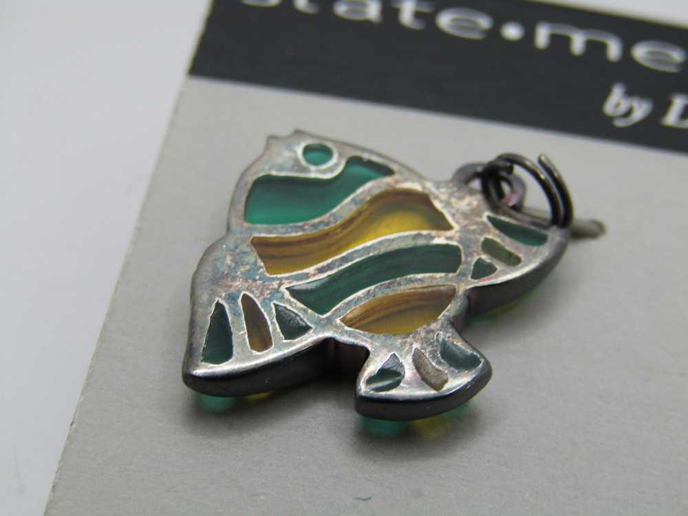 Vintage Sterling Fish Charm/Pendant, Stained Glas… - image 4