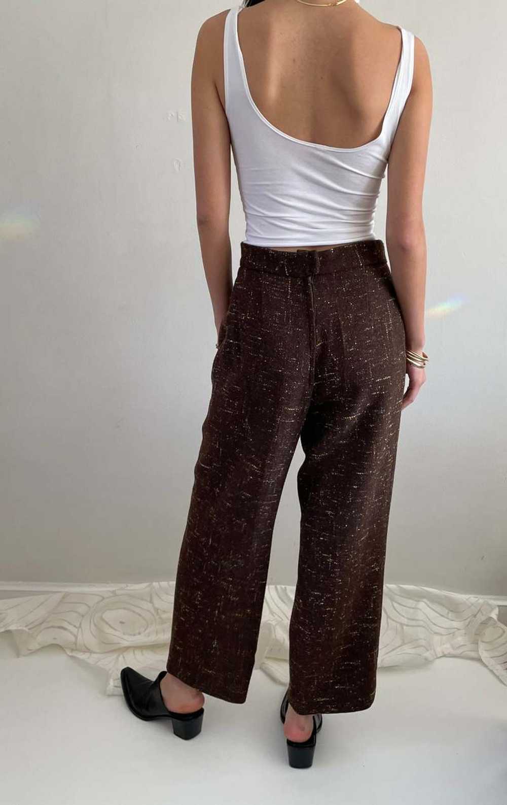 Vintage 90s Tweed Wide Leg Pleated Pants - Brown - image 3