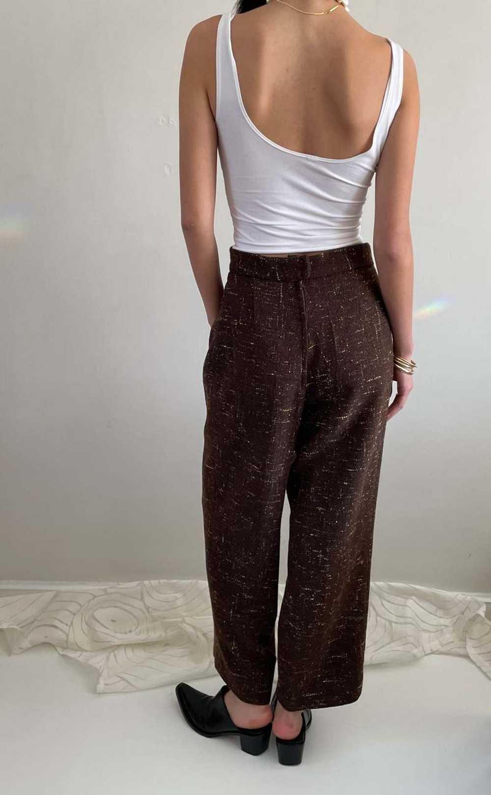 Vintage 90s Tweed Wide Leg Pleated Pants - Brown - image 8