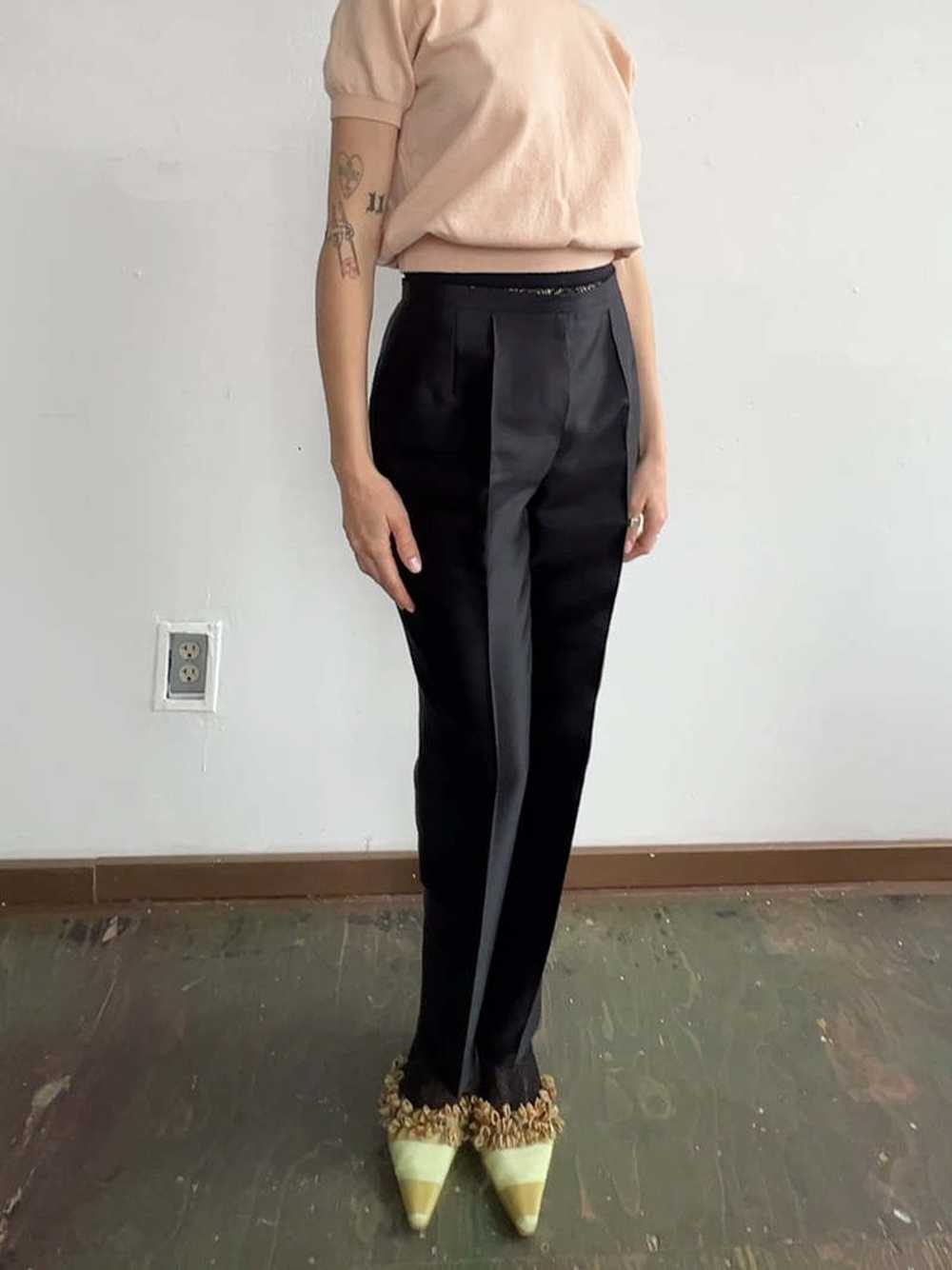 Vintage Silk-Wool Cigarette Pants - Black - image 1