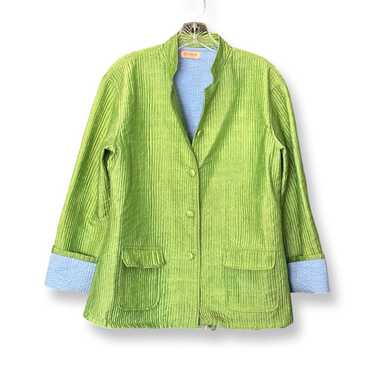 Vintage Cupcake Green And Blue Silk Quilted Jacke… - image 1