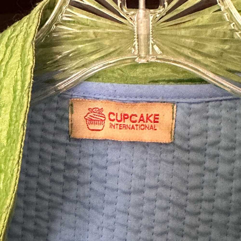 Vintage Cupcake Green And Blue Silk Quilted Jacke… - image 3