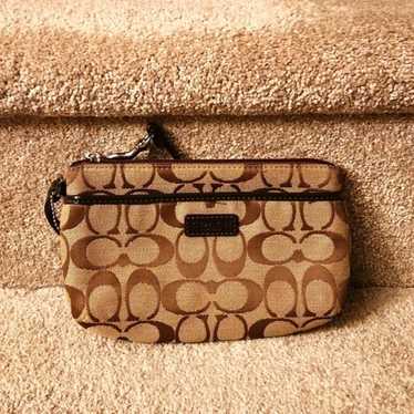 Coach Brown Signature Jacquard Fabric Wristlet