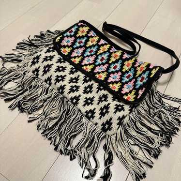 Fringe-Trimmed Colorful Embroidered Tote Bag