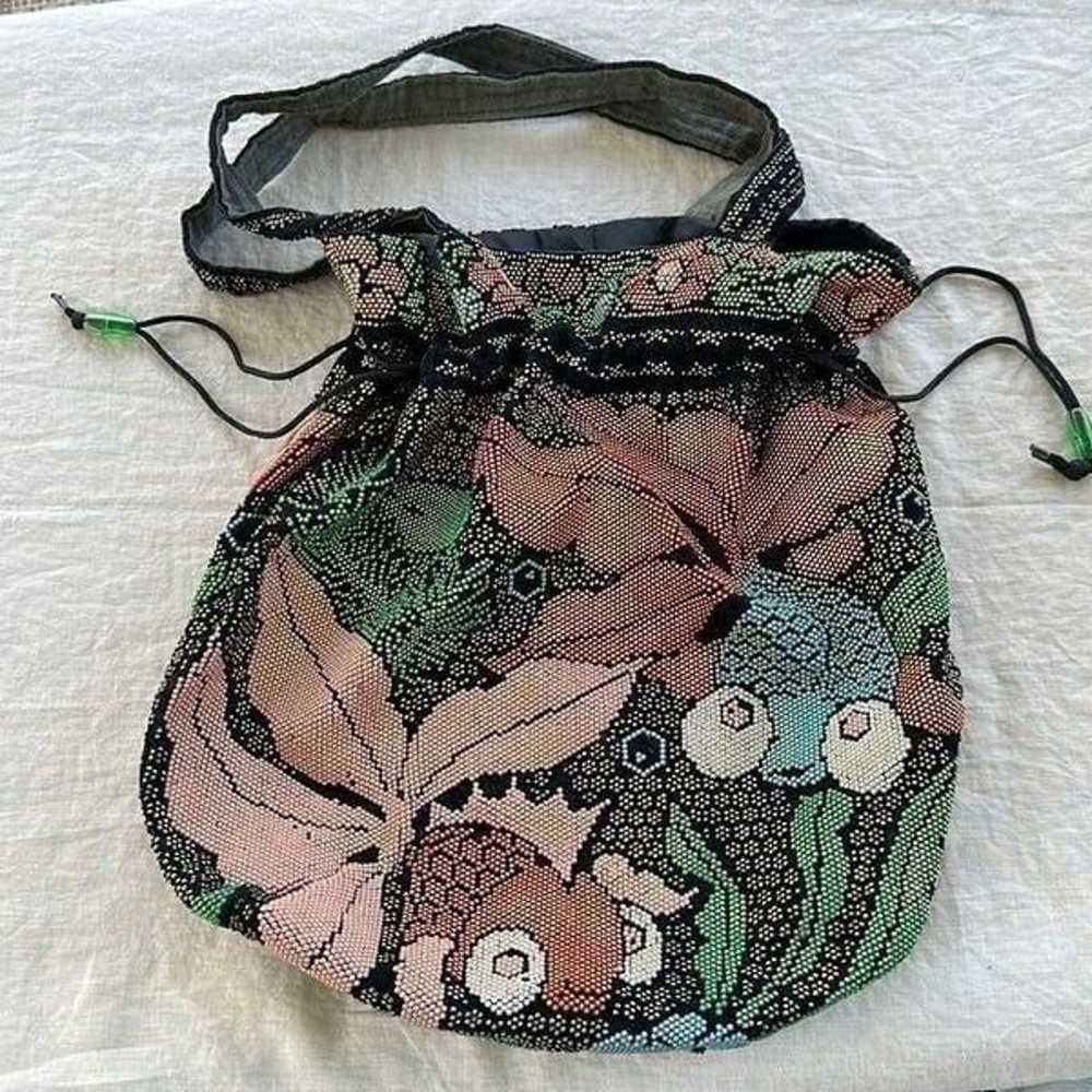 Vintage Floral 1970’s Beaded Bag - image 1