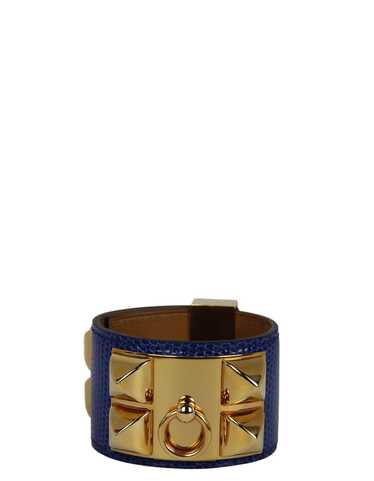 Hermes Blue Lizard/ Gold Collier de Chien Bracelet