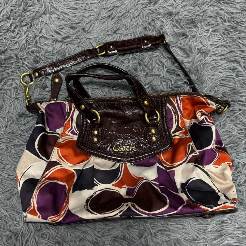 Coach Signature Sateen Shoulder Bag with Brown Pa… - image 1