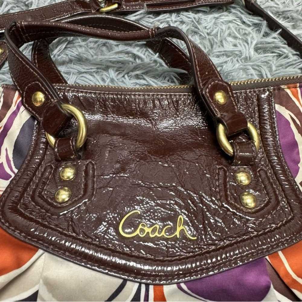 Coach Signature Sateen Shoulder Bag with Brown Pa… - image 2