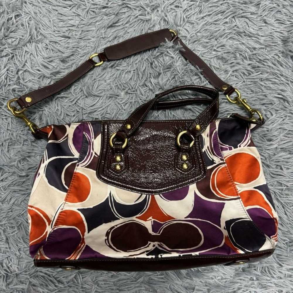 Coach Signature Sateen Shoulder Bag with Brown Pa… - image 4