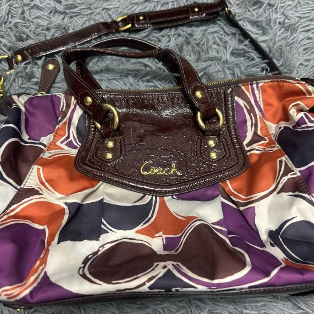 Coach Signature Sateen Shoulder Bag with Brown Pa… - image 9