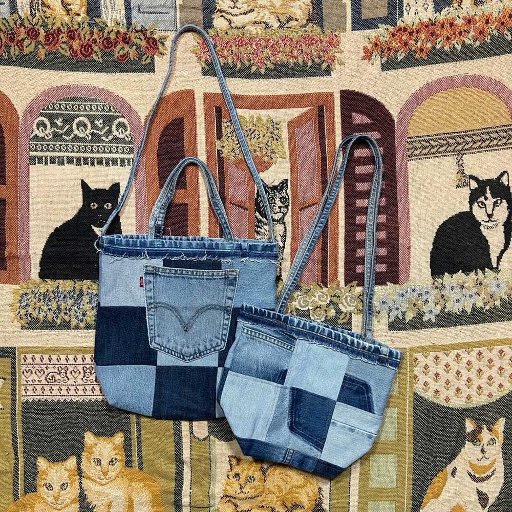 Handmade Patchwork Denim Bag Vintage Jeans Faded … - image 1