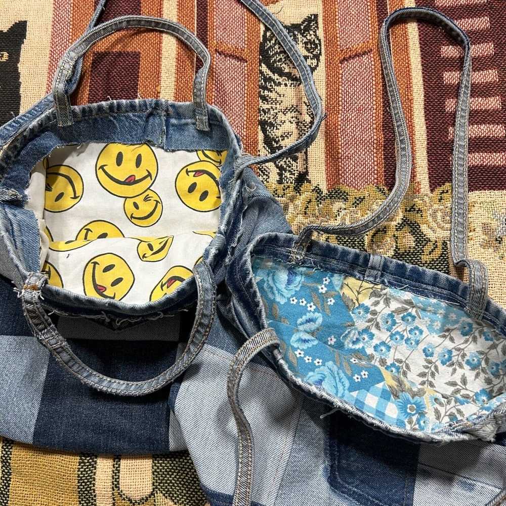 Handmade Patchwork Denim Bag Vintage Jeans Faded … - image 2