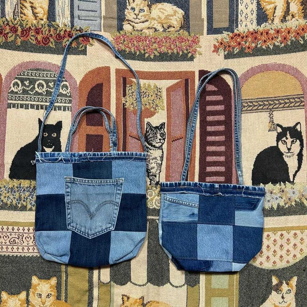 Handmade Patchwork Denim Bag Vintage Jeans Faded … - image 3