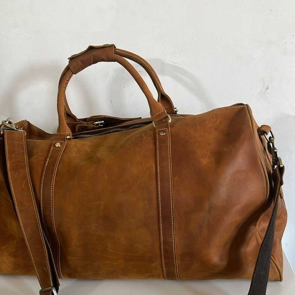 Brown Leather Duffle Weekender Bag - image 10