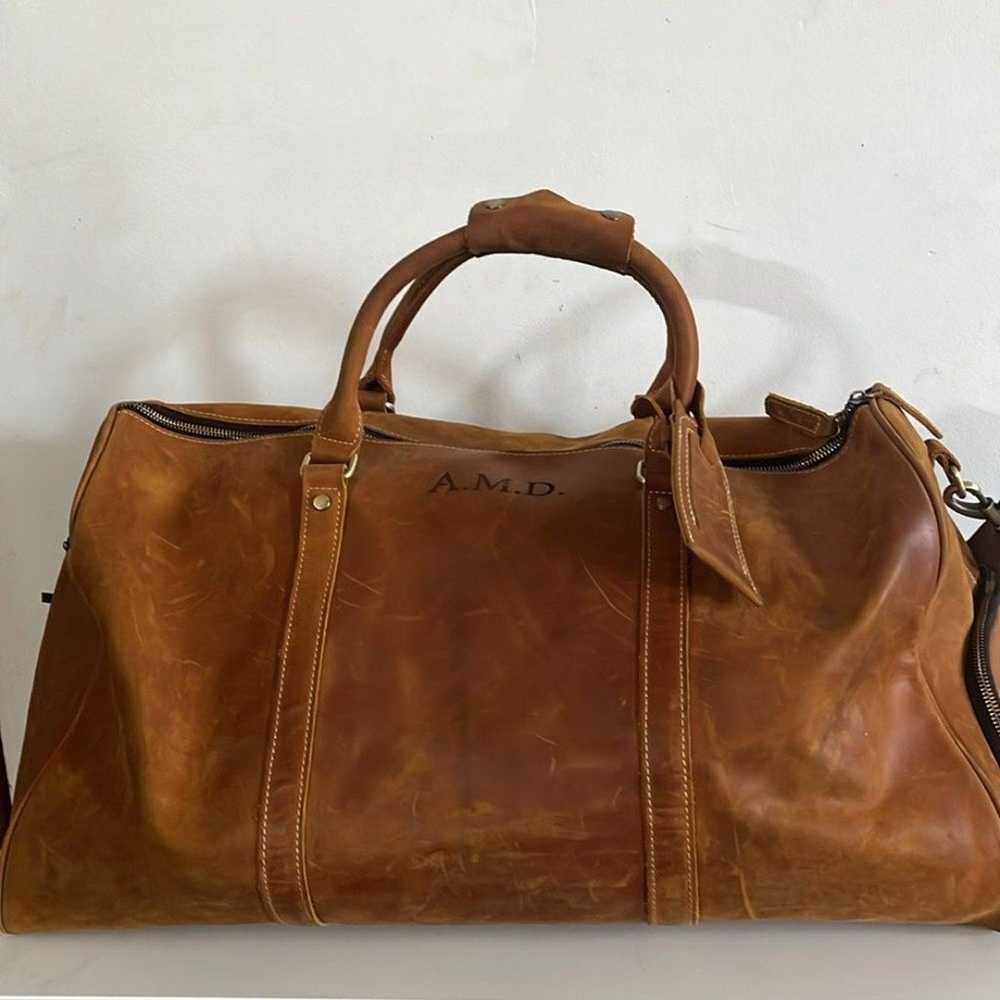 Brown Leather Duffle Weekender Bag - image 5