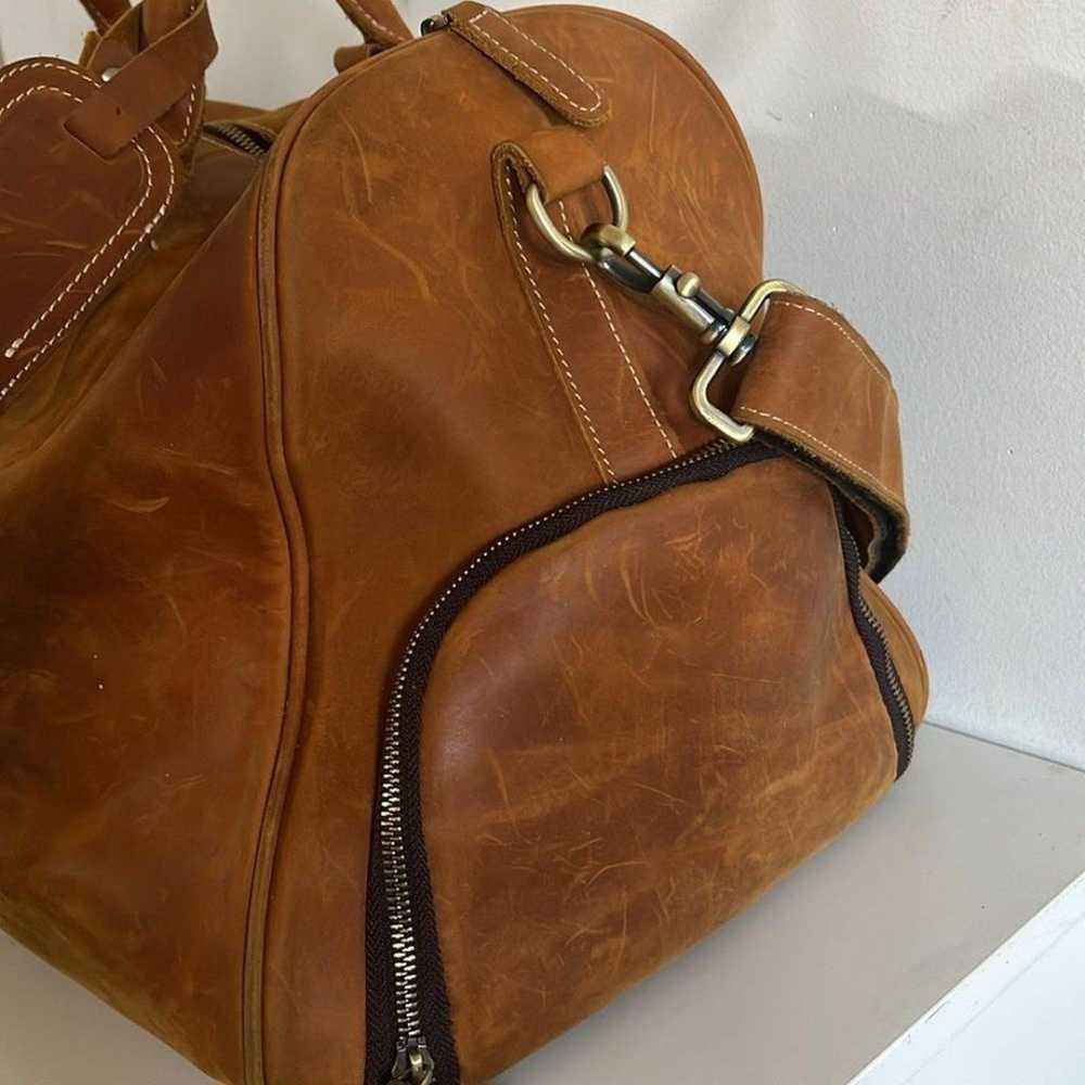 Brown Leather Duffle Weekender Bag - image 6