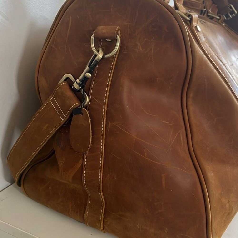 Brown Leather Duffle Weekender Bag - image 7