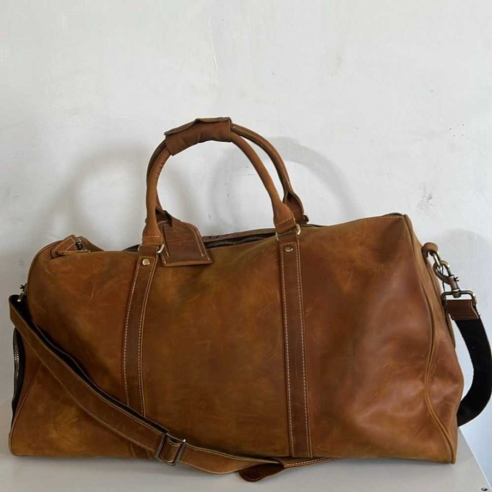 Brown Leather Duffle Weekender Bag - image 9