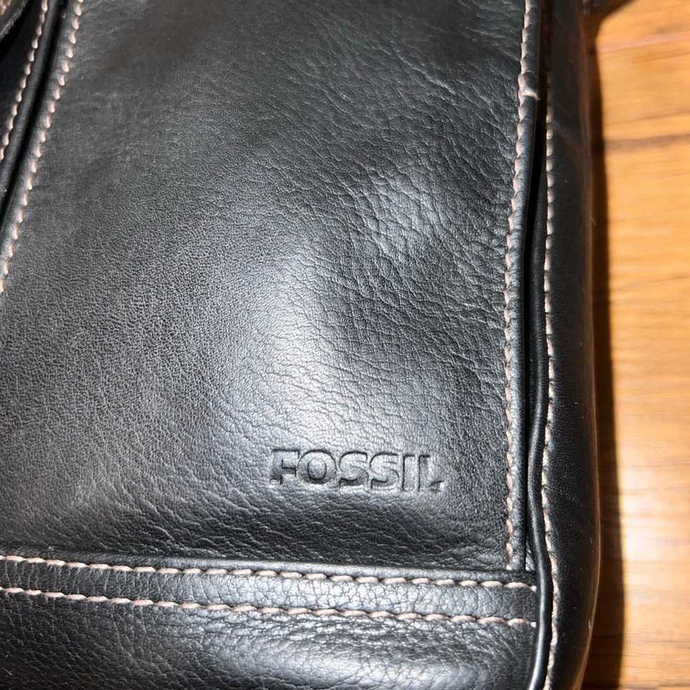 Vintage Fossil Black Leather Multi-Compartment Cr… - image 2