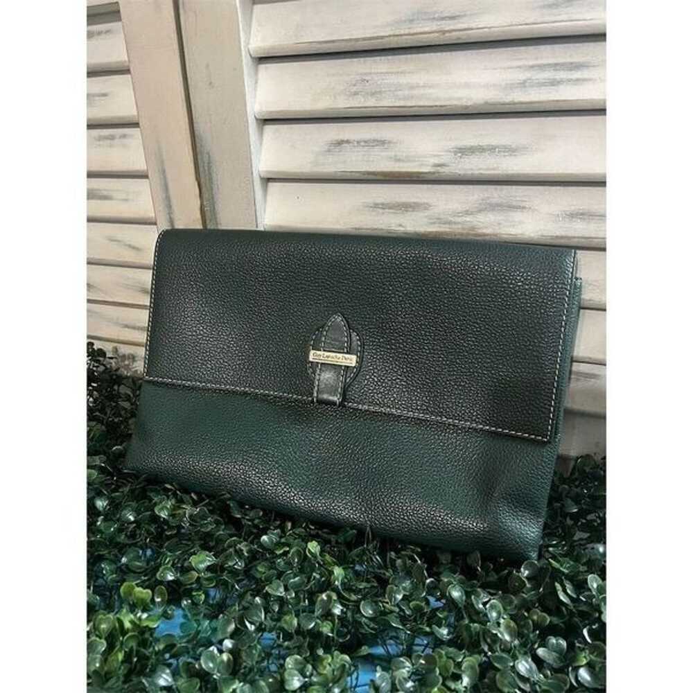 Guy Laroche Paris Dark Green Leather Envelope Clu… - image 1