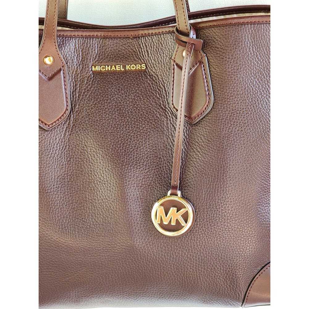 NWOT Michael Kors Eva Large Mahogany Pebbled Leat… - image 3