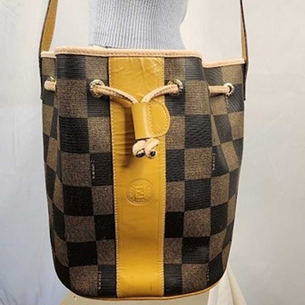 Brown/Tan Checkered Shoulder or Crossbody Bucket … - image 1