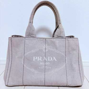 PRADA Canapa M Gray Canvas Tote Bag/Handbag - Auth