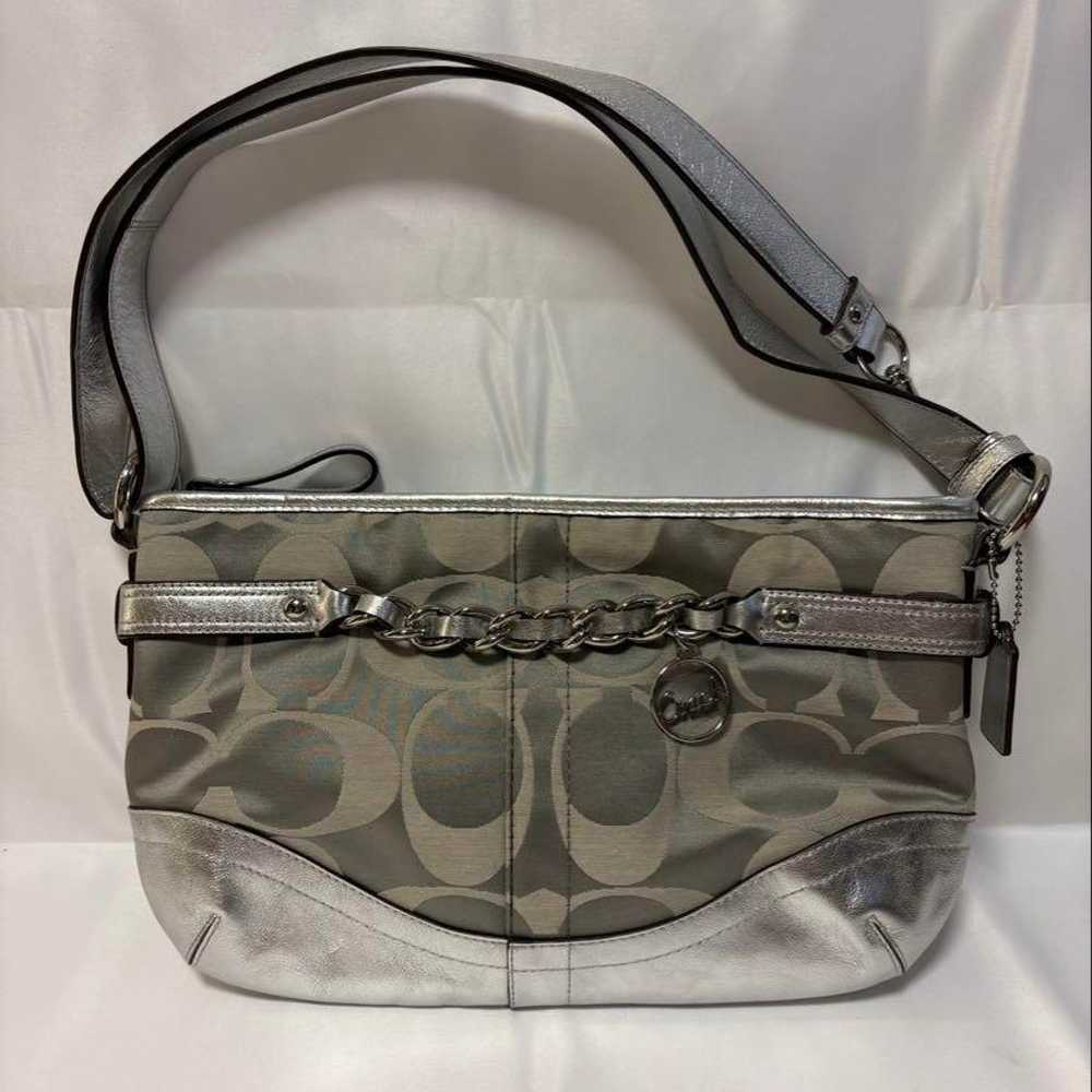 [Rare] COACH Shoulder Bag Handbag Silver Signatur… - image 1