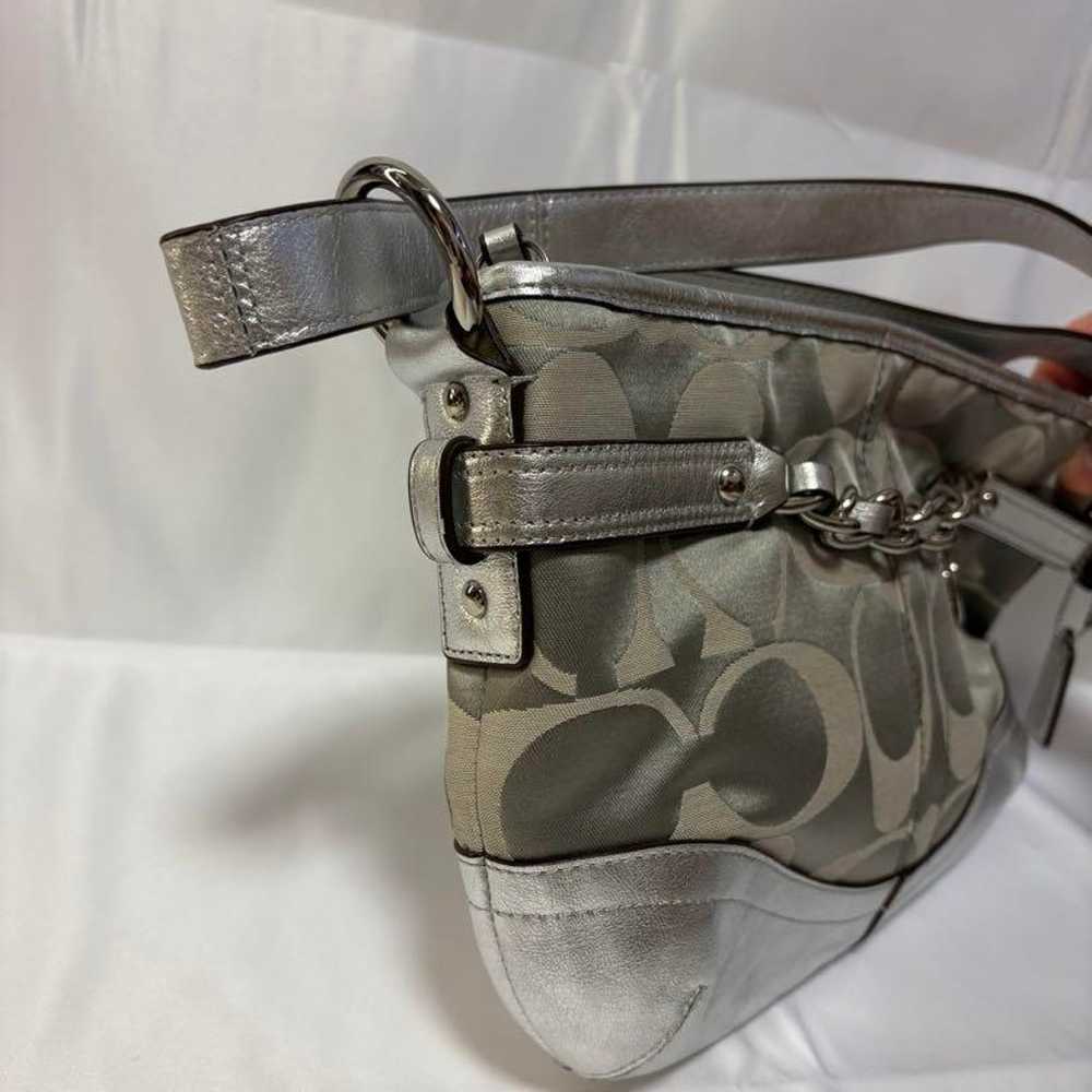 [Rare] COACH Shoulder Bag Handbag Silver Signatur… - image 5