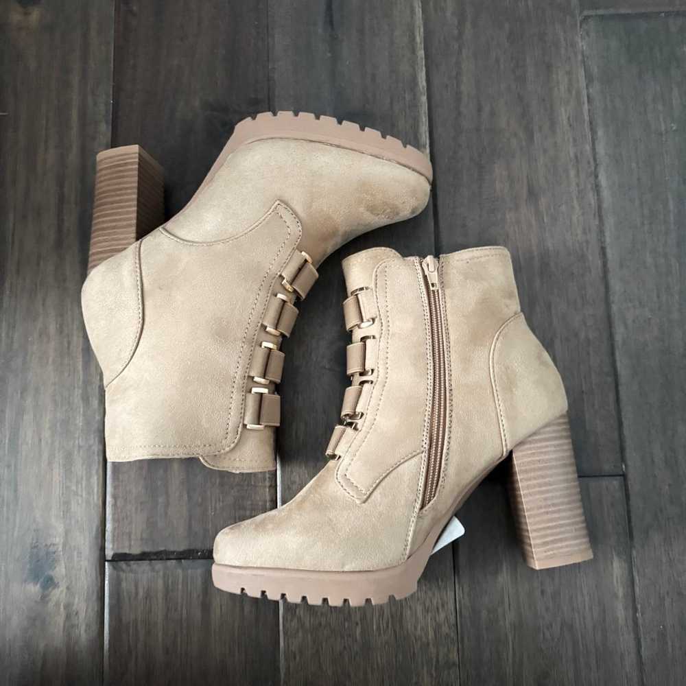 NY&C KAI Bootie Tan Faux Suede Heeled Rubber Sole… - image 1