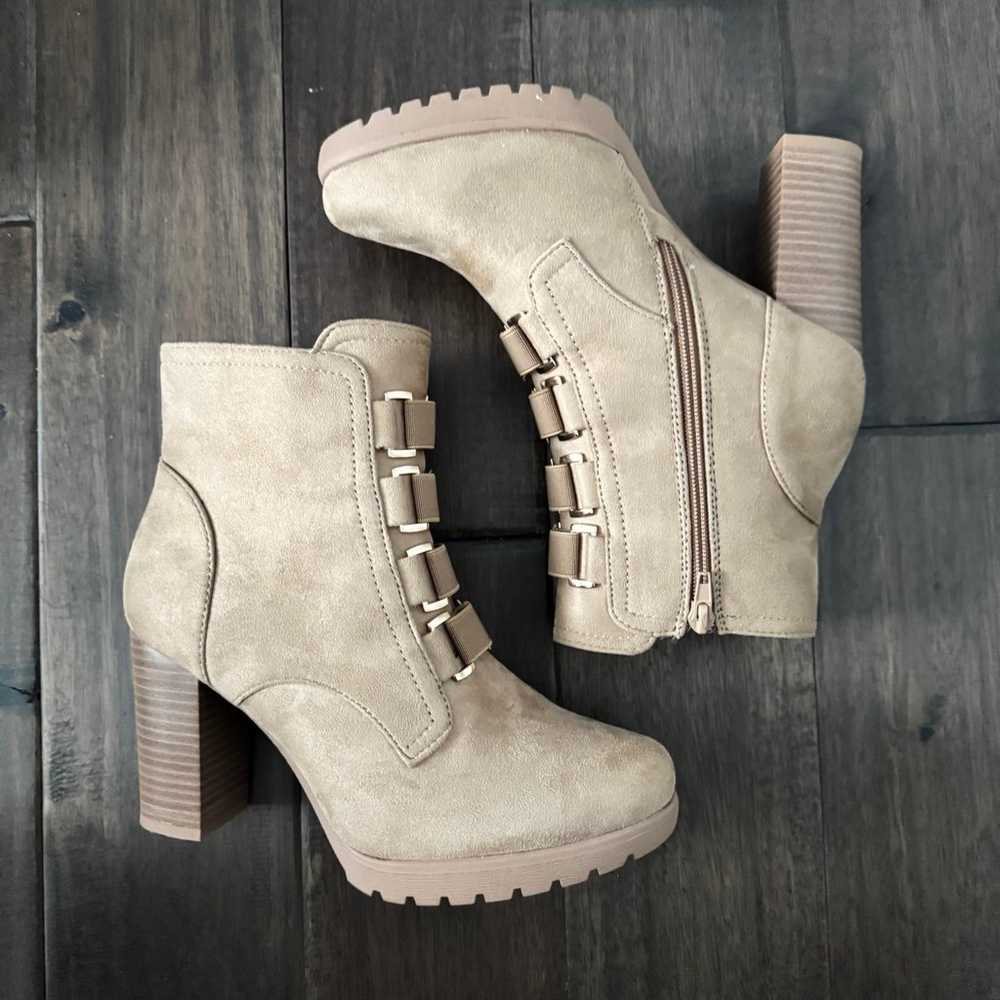 NY&C KAI Bootie Tan Faux Suede Heeled Rubber Sole… - image 2