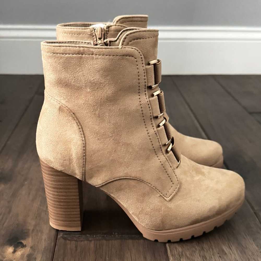 NY&C KAI Bootie Tan Faux Suede Heeled Rubber Sole… - image 4