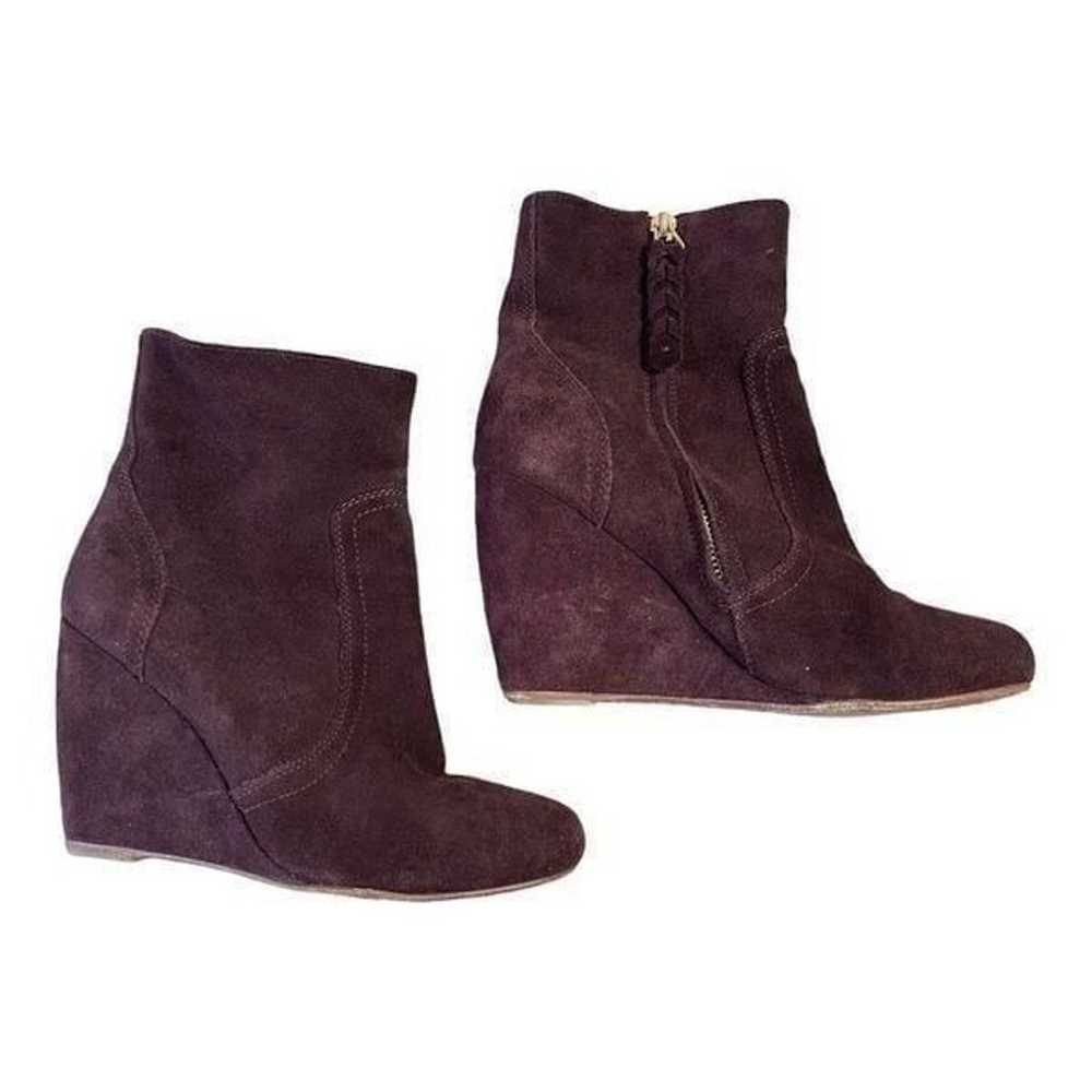 Joie Suede Burgundy Wedge Ankle Booties Side Zip … - image 2