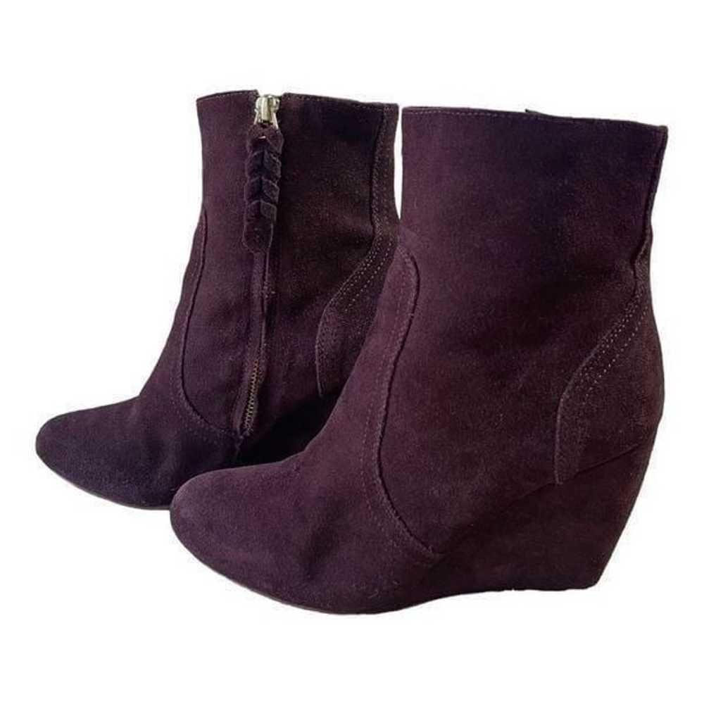 Joie Suede Burgundy Wedge Ankle Booties Side Zip … - image 3