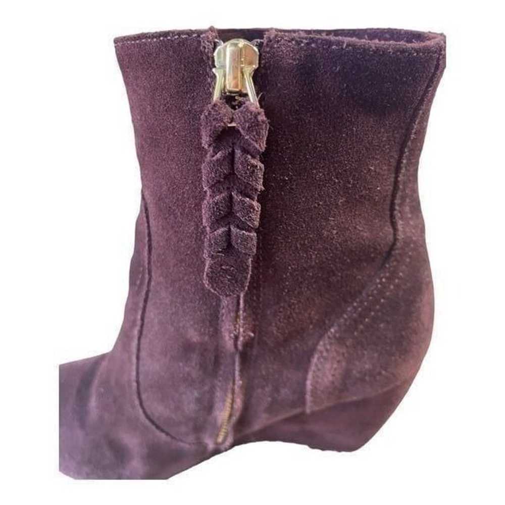 Joie Suede Burgundy Wedge Ankle Booties Side Zip … - image 4