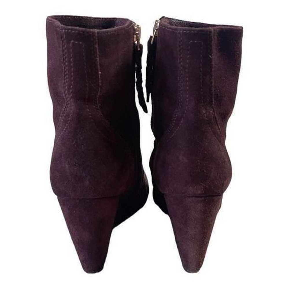 Joie Suede Burgundy Wedge Ankle Booties Side Zip … - image 5