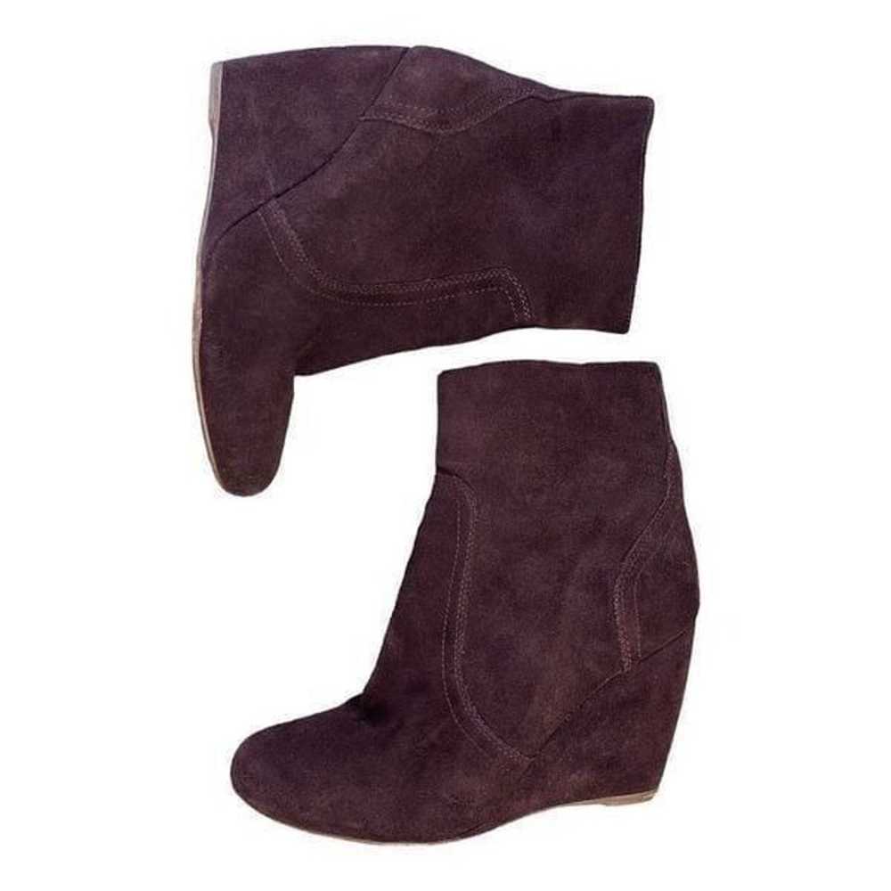 Joie Suede Burgundy Wedge Ankle Booties Side Zip … - image 9