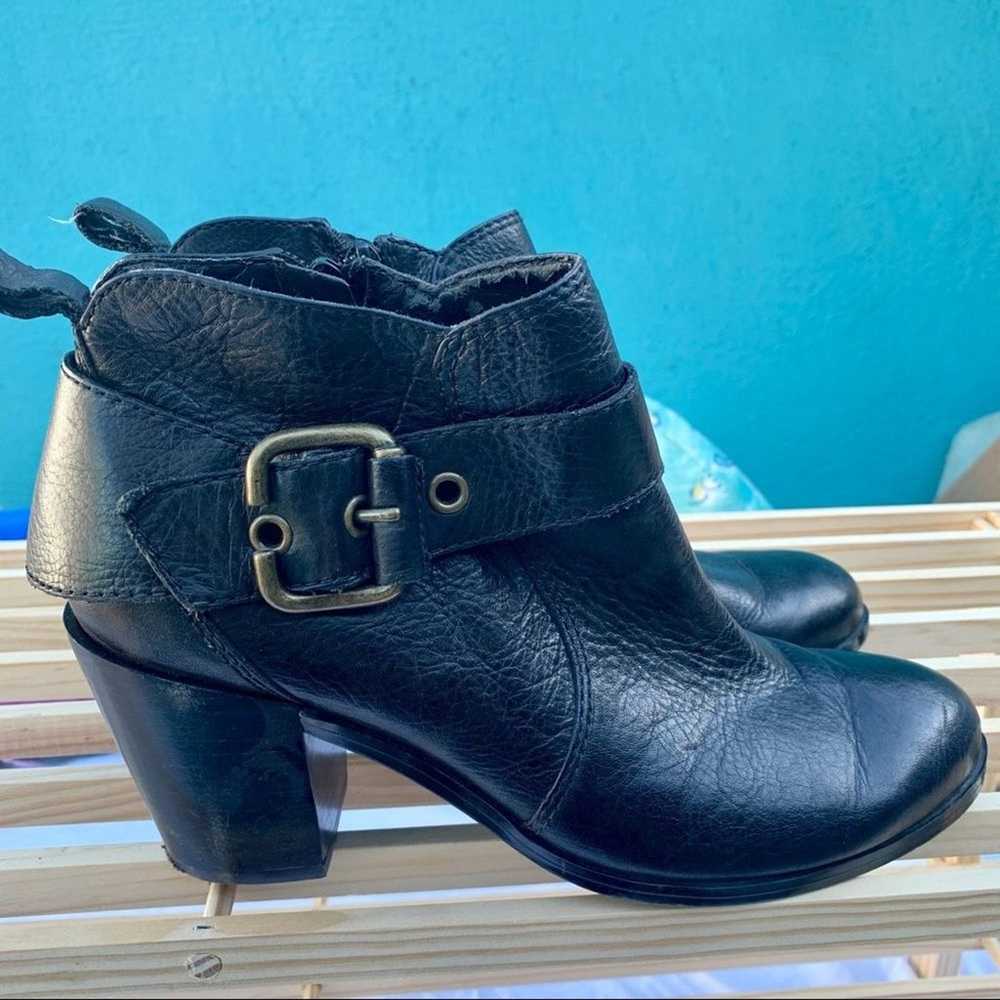 BLACK LEATHER MOTO ANKLE BOOTS BOOTIES - image 8